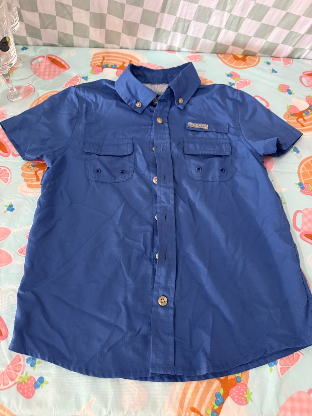 Boys Short-Sleeve Button Down Shirt in Royal Blue
